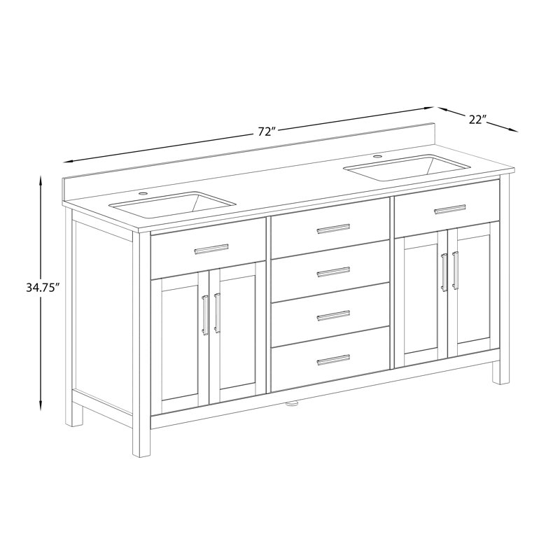 Wildon Home® Domel 72" W x 22" x 35" H Double Sink Vanity with Power Bar and Drawer Organizer